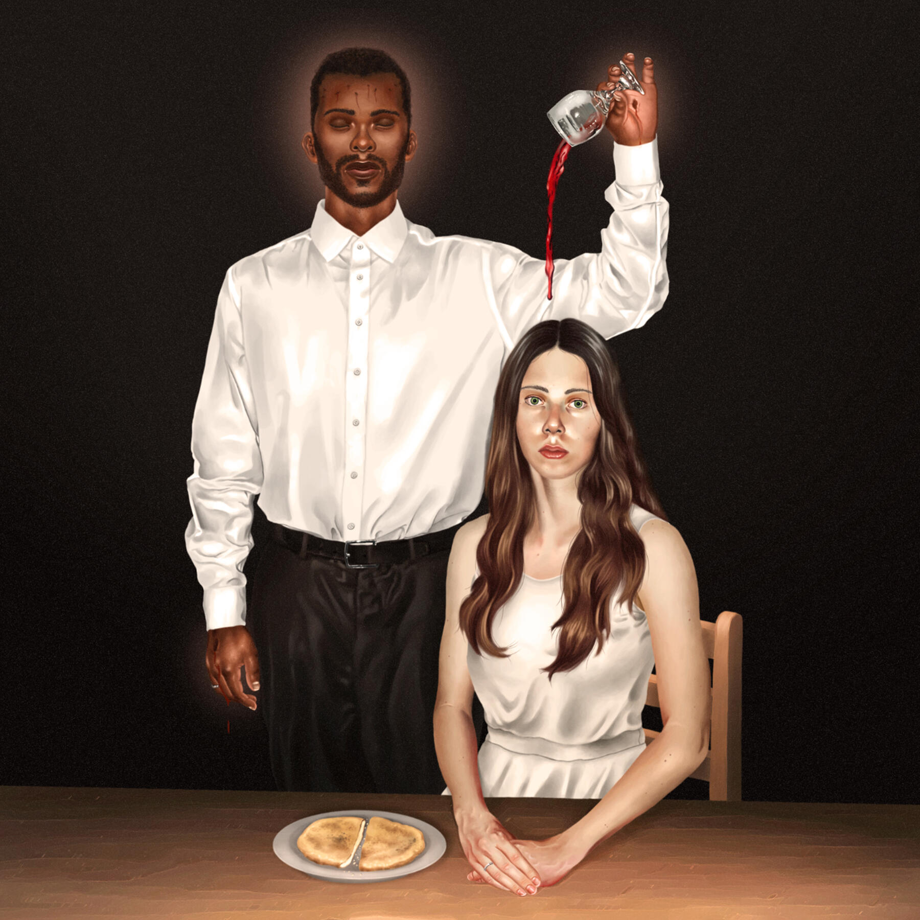 O Banquete – pintura digital para a capa do EP "O Banquete" da banda O Bairro Novo