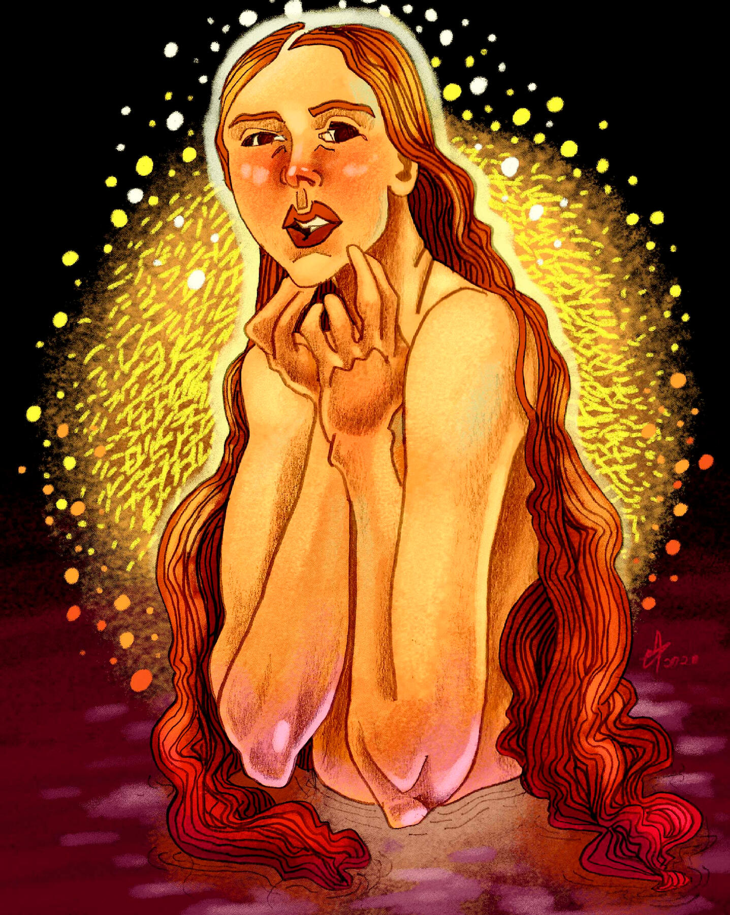 Homenagem a Gustav Klimt – ilustração em grafite com pintura digital, projeto autoral