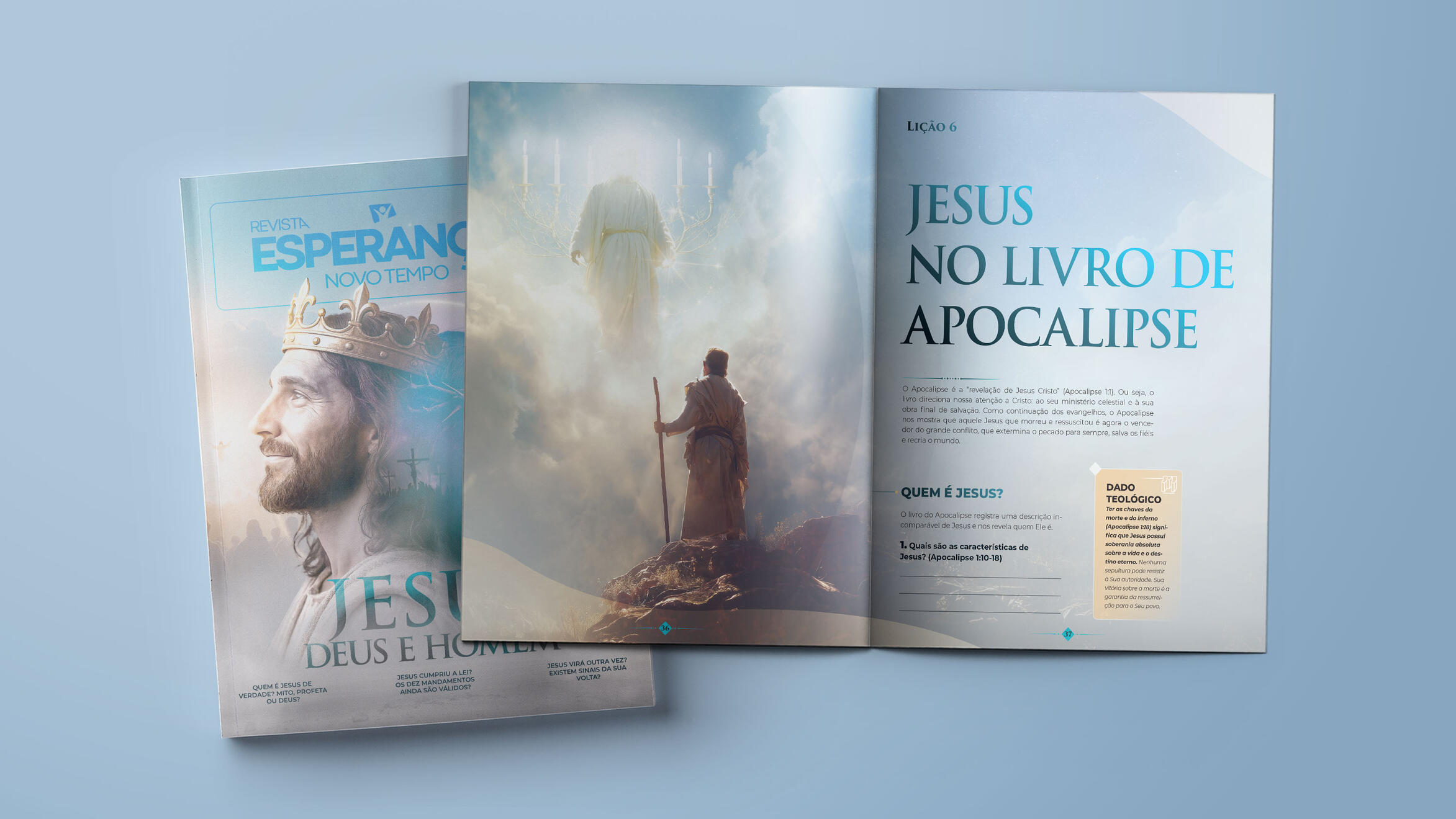 Guia de estudos (Jesus: Deus e homem) – produção de diagramação e edição de imagens para o guia de estudos "Jesus: Deus e Homem", publicado pela Rede Novo Tempo de comunicação. Capa de José Gasperazzo