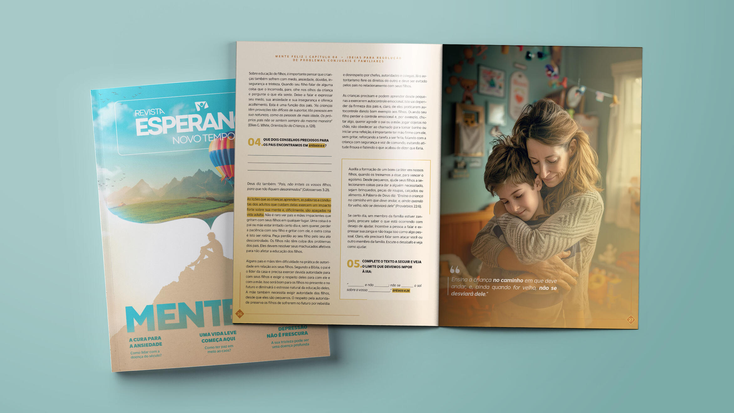 Guia de estudos (Mente Feliz) – produção de diagramação e edição de imagens para o guia de estudos "Mente Feliz", publicado pela Rede Novo Tempo de comunicação. Capa de Kennedy Silva